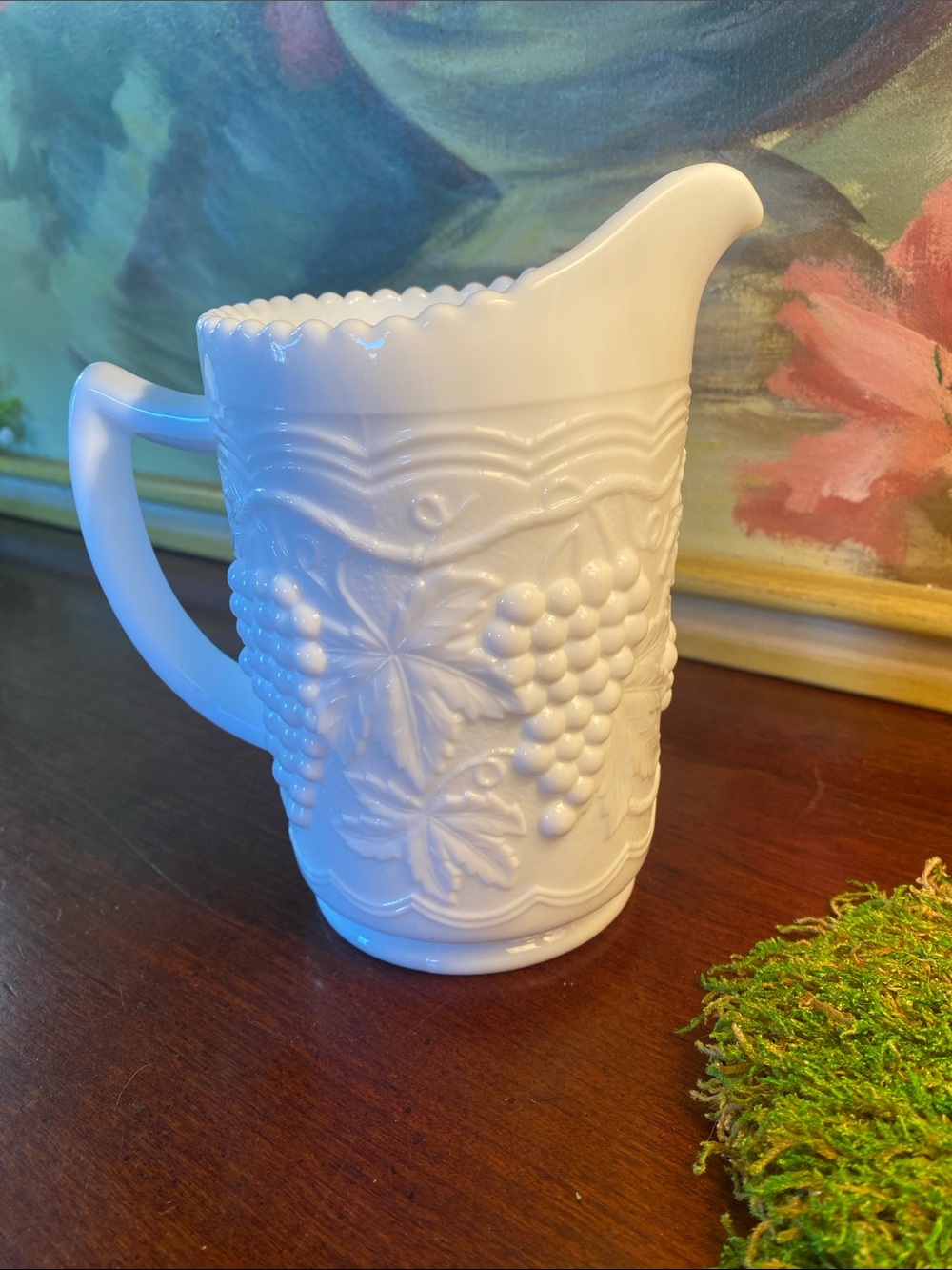 Vintage Imperial Glass Company "Harvest Grape” Milk Glass Pitcher